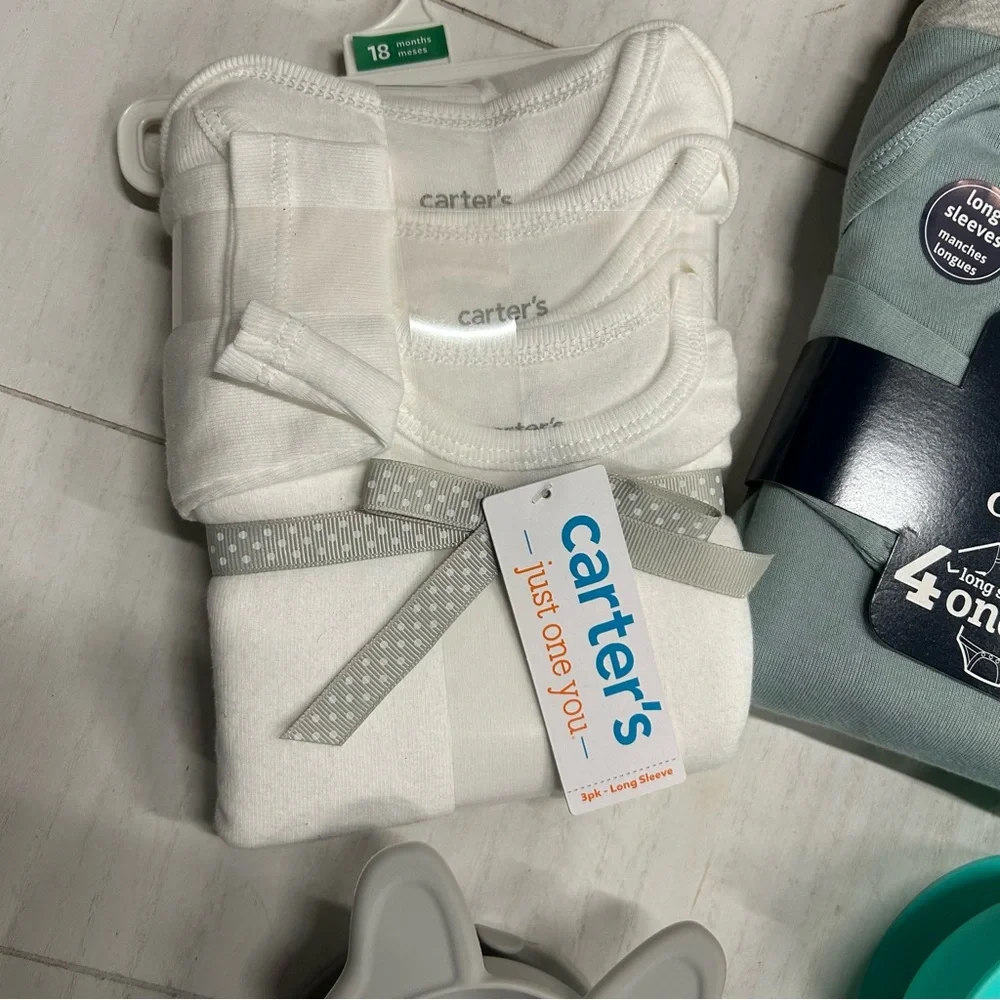 Carters Long‎ Sleeve Onesies 2 Melii Silicone Suction Bowls Baby Lot 12M/18M NWT